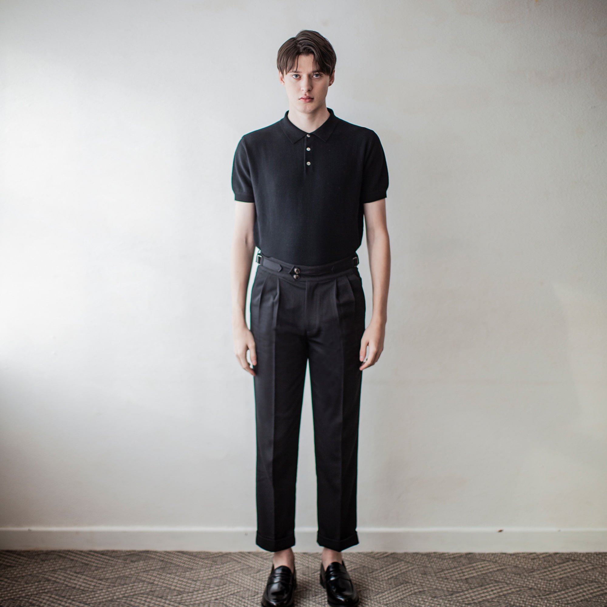 7월 6일 예약배송 / 론트 lohnt 000  black Knit Plain Pattern Button Collar Shirts